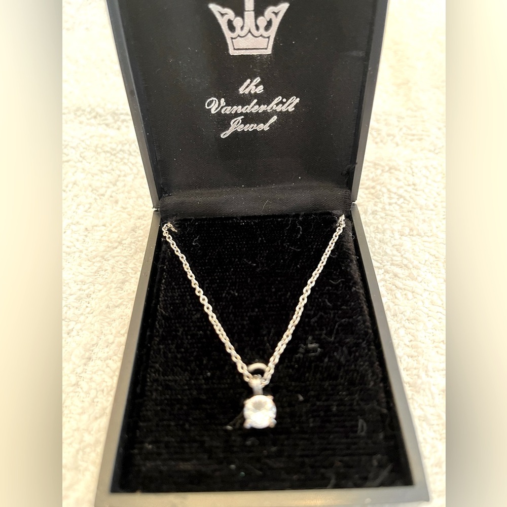 Vanderbilt Jewel Silver Necklace with Cushion Synthetic Diamond Pendant